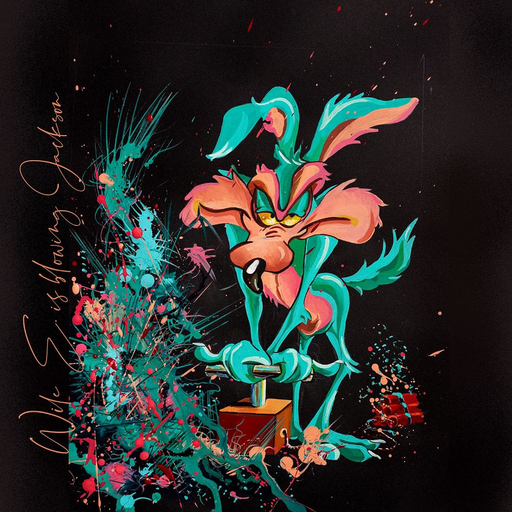 Wile E. Coyote is blowing Jackson - Pop Art Ute Bescht - Toon Series with Jackson Pollock